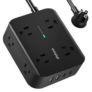 Extension Cord 20 FT, Surge Protector Power Strip with 8 Wide Outlets 4 USB Ports, Flat Plug, Mounted, Overload Protection, Indoor Home Office Apartment Dorm Room Essentials