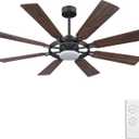 72 Inch Ceiling Fan with Lights and 3 Downrods, 8 Plywood Blades, 6-Speed Noiseless Reversible DC Motor, 3CCT, Windmill Ceiling fan for Kitchen Bedroom Living Room, Black and Walnut