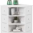 LUMTOK 8 Drawers Corner Dresser with Storage Fabric Drawers and Open Shelves for Small SpaceBedroomEntrywayLiving Room (White)