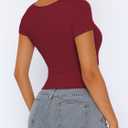 ForeFair Women's Square Neck Going Out Tops Double Lined Short Sleeve Basic Tight Tee Shirts (Red, XS)