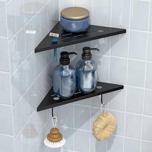 DAYONE Matte Black Corner Shower Shelf 2 Pack 10", Bathroom Corner Shower Organizer Shelf for Tiled Wall, SUS304 Stainless Steel Slot Design Recessed Organizer Shelves with 2 Hooks and 4 Holes