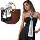 Silk-Like Skinny Scarf for Bag Purse Handbag, Hair Scarf Headband for Women | Hair ribbon and long thin scarf that ties onto luggage, hats and bag handle, doubling as a neck tie or purse accessories (Gray)