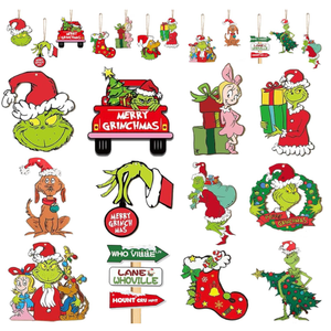 Griinch Ornaments for Christmas Tree Wood, Double-Sided Printing 24 Pcs Christmas Tree Decorations Hanging Ornaments for Tree Home Indoor Outdoor Decorations
