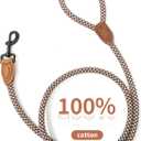 Mile High Life Rope Leash with Genuine Leather Connection, Heavy Duty Leash for Medium & Large Dogs (Brown, 48 Inch)