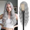 Sliver Grey Wig 26 Inch Long Wavy Wig for Women - Heat Resistant Synthetic Hair Middle Part Curly Wig Natural Look for Daily Party Cosplay Costume Use