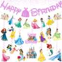 Princess Birthday Party Decorations Include 1pc Glitter Happy Birthday Banner,1pc Princess Banner and 14pcs Cute Hanging Swirls for Girls, Pre-Assembled Party Decorations