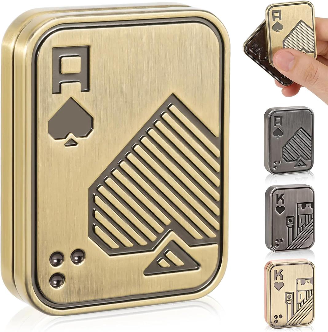 JUDIXY Fidget Slider, Metal Poker Push Card, Fidget Toys, Fidget Toys Adults, Fidget Clicker, Relieve Stress Anxiety ADHD, Office Desk Toys, Gift for Boyfriend, Husband and Father (Gold A)