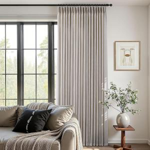 Pinch Pleated Linen Curtains 108 Inches Long 2 Panels for Living Room Bedroom Light Filtering Curtain Memory Shape Trained Pinch Pleat Thick Linen Drapes Back Tab with Hooks Clip Rings Taupe