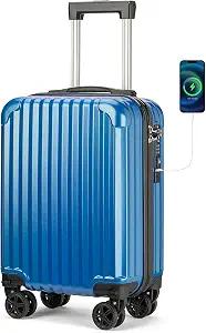 Personal Item Suitcase 18x14x8 Inches Hardside Built In TSA Lock & USB Port Lightweight Luggage Silent Double Spinner Wheels Maximum Underseat Carry-On Bag For Spirit and Frontier (Royal Blue)