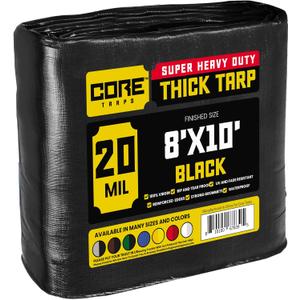 Core Tarps Extreme Heavy Duty 20 Mil Tarp Cover, Waterproof, UV Resistant, Rip and Tear Proof, Poly Tarpaulin with Reinforced Edges for Roof, Camping, Patio, Pool, Boat (Black 8 X 10)
