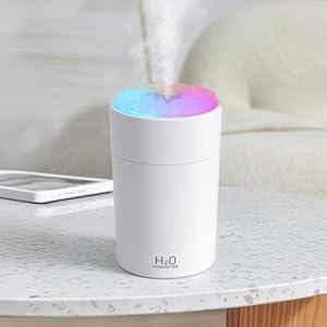 Portable Mist Humidifier Auto Shut-Off USB Powered 220ml Small Desktop Humidifiers with Colorful Light 2 Cool Spray Modes for Bedroom Office Car White
