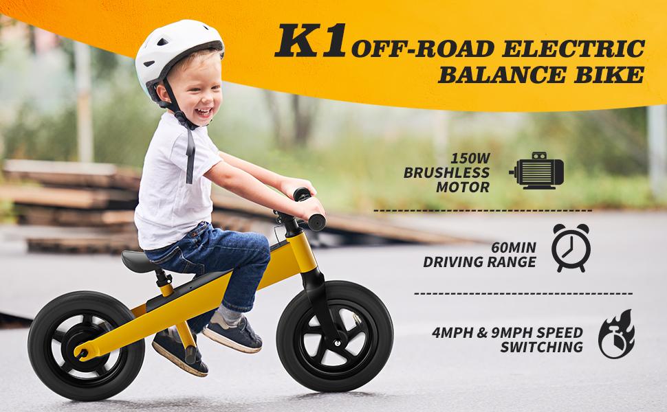 Electric Bike for Kids, Electric Balance Bike for Ages 3-8 Years Old,Kid Electric Motorcycle with 2 Speed Modes,Push-Button Brakes,12 Inch Dirt Off-Road Tire and Adjustable Seat