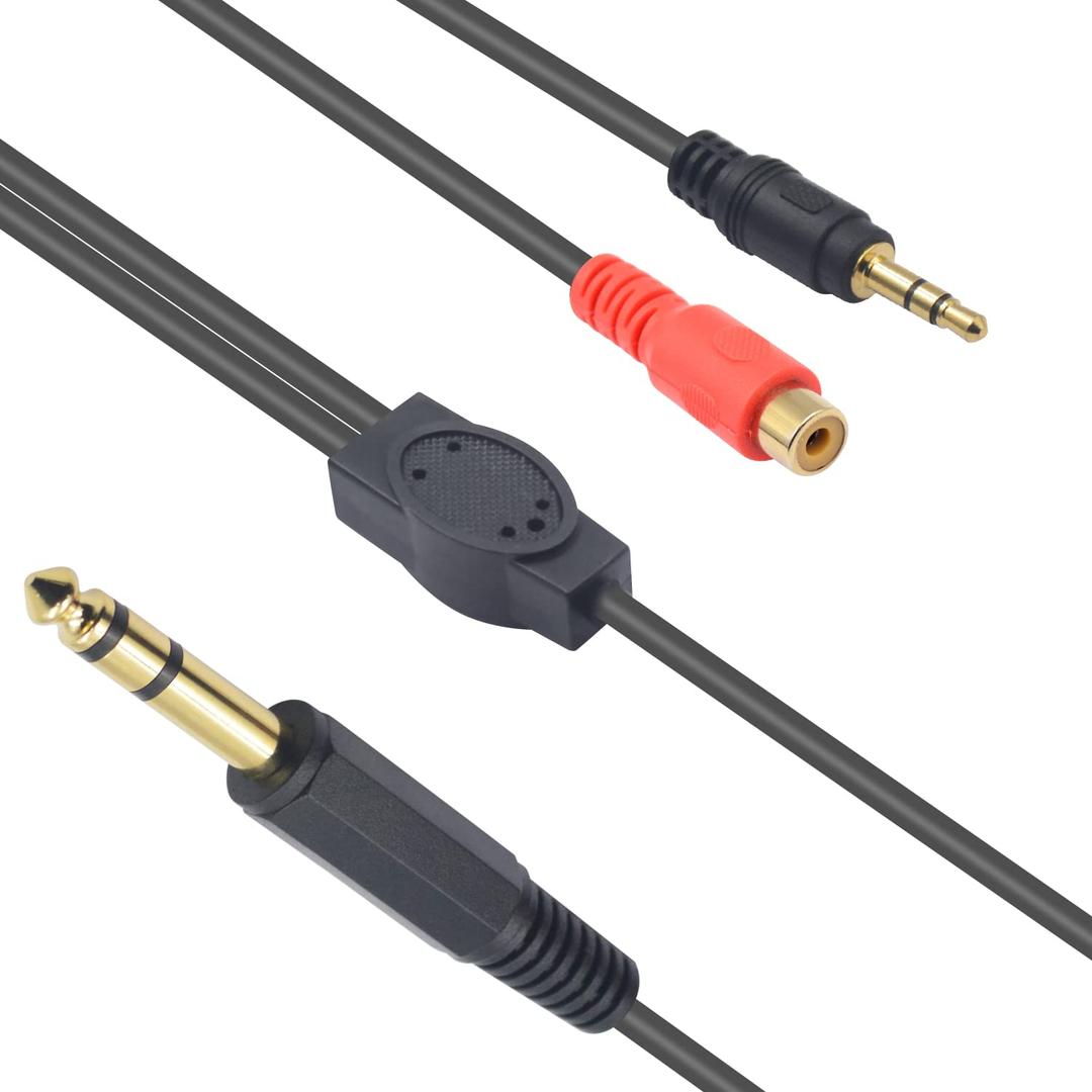 Duttek 1/4 to 3.5mm and RCA TRS Stereo Audio Cable, 2 in 1 6.35mm 1/4 Male to 3.5mm 1/8 Male and RCA Female Audio Cable for Speaker, Guitar or AV Receiver 1.65FT/50cm