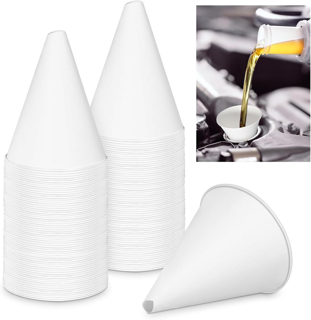 SiliFine 50 Pcs Paper Funnels for Motor Oil 6 oz Disposable Engine Oil Funnel for Gas Car Change Cone Fluid Automotive Use Dispensers or Kitchen Filling Bottle