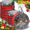 Shappy 6 Pcs 24 x 7 Inch Christmas Wreath Storage Bag Plastic Storage Containers for Wreaths Container Christmas Decorative Xmas Plastic Bag Holder Handles Dual Zipper Holiday Wrapping