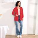 Women's Open Front Cardigan with Pockets Long Sleeve Solid Color Lightweight Knit Sweater (Red, S)