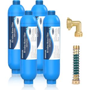 4 Packs of RV Inline/Marine Water Filter With Flexible Hose Protector, NSF Certified, Dedicated for Gardening, RVs, Campers, Trailer, Compatible with 40043 KDF Filter
