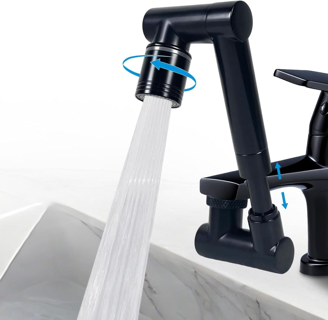 1440 Swivel Faucet Extender with 2 Mode Splash, Retractable Rotating Sink Extension, Universal Swivel Multifunctional Robotic Arm, Sink Water Faucet Aerator Extension for Kitchen Bathroom (Black)