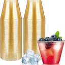 [100 Pack] 9oz Plastic Cups with Gold Glitter Sturdy & Food Safe Disposable Wine Glasses Party Wedding Cups Disposable Drinking Cups Plastic Cocktail Glasses for Wine, Cocktails & Cold Beverages