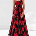 BTFBM Women Summer Floral Maxi Dresses Elegant Spaghetti Strap Dress Printed Party Dress Beach Long Dresses (Red, XL)