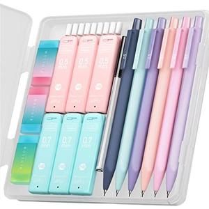 Four Candies Cute Mechanical Pencil Set, 6PCS Pastel Mechanical Pencils 0.5 & 0.7mm with 360PCS HB Leads, 3PCS Erasers and 9PCS Eraser Refills, Aesthetic School Supplies for Girls Writing