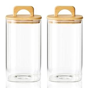 Sweejar 2 qt Glass Food Storage Jars with Airtight Lid, Half Gallon Laundry Pods Container, 64 oz Glass Jars for Laundry Room Organization, 2 Pack