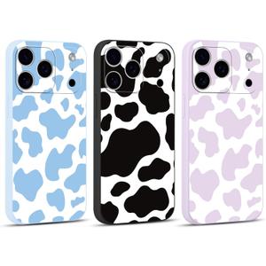 3 Pack Cute Cow Print Girls Woman Phone Case for iPhone 17 Pro Max 6.9", Aesthetic Pattern Design Funda Matte Soft Slim Shockproof TPU Bumper Cover Funda