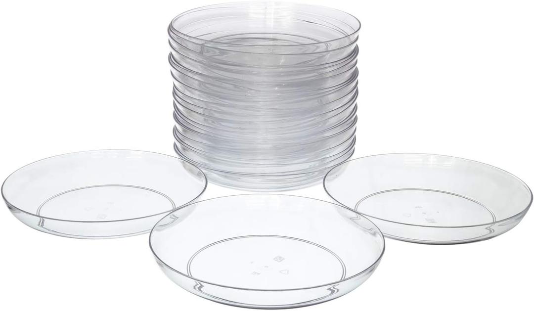 Royal Imports 9" Clear Plastic Saucer Plant Drip Tray, Low Pie Plate, Floral Flower Dish, Wedding, Party, Home and Holiday Decor, 24 Pack (9")
