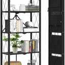 DEANIC 5-Shelf Folding Bookcase with Wheels, Rolling Bookshelf Heavy Duty Storage Shelves, Freestanding Metal Wire Shelving Unit for Living Room, Office, Kitchen, Basement, Pantry (Black), Compact 5 tier