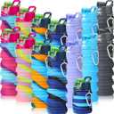 Sunnyray 14 Pack Collapsible Water Bottles Bulk with Hooks 17oz Reusable Leakproof Silicone Sport Foldable Water Bottle for Travel Camping Hiking Cycling Outdoor Party Favors(Dark Color)