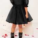 WDIRARA Toddler Girl's Mesh Tulle Dress Square Neck Puff Short Sleeve Ruffle Hem Birthday Party Cute A Line Midi Dress (Black, XS)