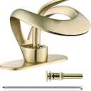 Elegant Bathroom Sink Faucet Single Hole,AUU Waterfall Brushed Gold Vanity Sink Faucet Solid Brass,Single Handle Lavatory Basin Tap with Pop Up Drian Deck Plate Supply Line (Brushed Gold, Short)