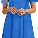 Imily Bela Womens Summer Casual T Shirt Dress Short Sleeve Crewneck Pleated Front Loose Beach Flowy Mini Dresses, XL