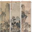 xinyuru Chinese Ancient Landscape Wall Art Poster,Tradition Canvas Printing,Oak Wood Scroll Painting Decor for Bedroom Living room (Landscape 01, 12x41x3 Piece)