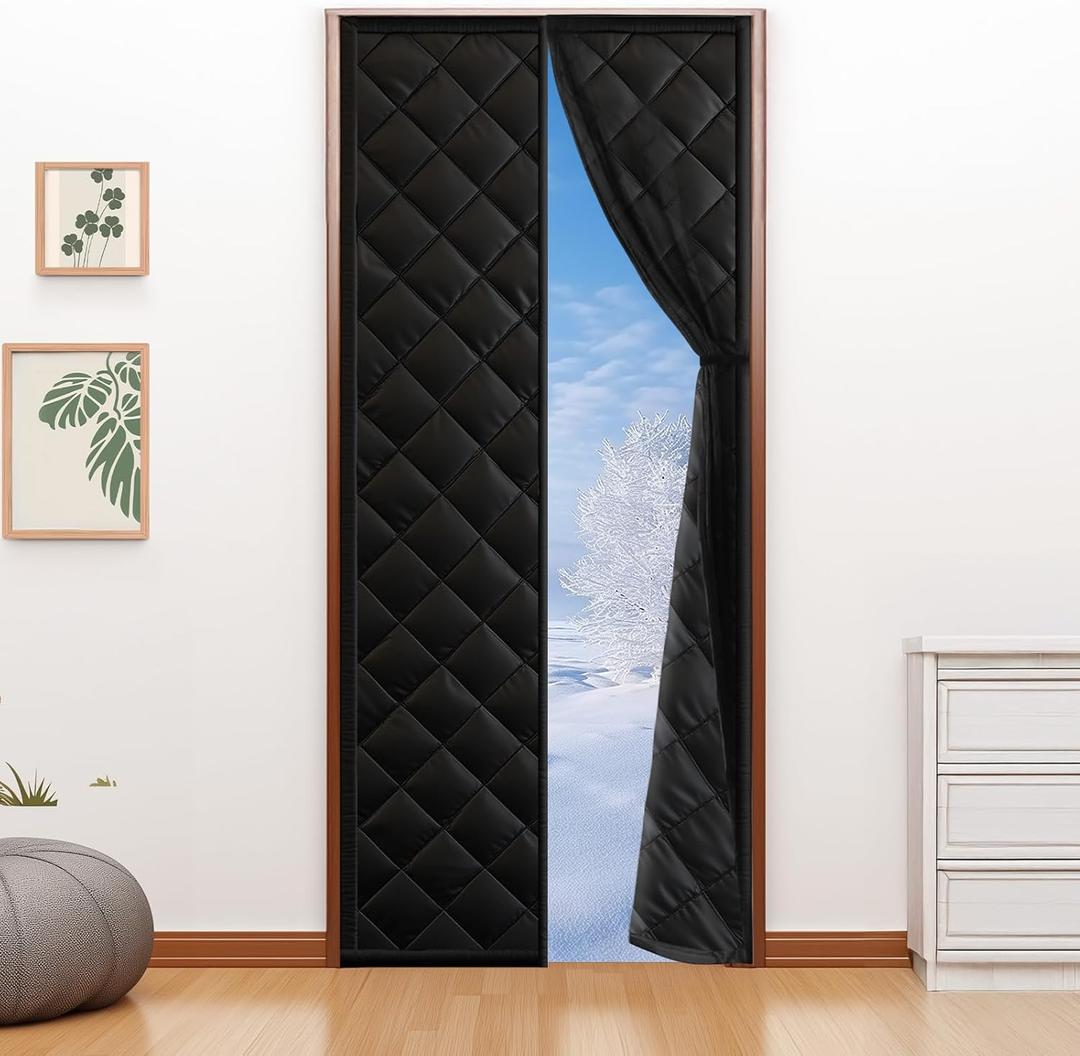 Magnetic Thermal Insulated Door Curtain for 32"x 80" Doors, Heavy-Duty Oxford Door Cover for Heat Insulation, Magnetic Closure Draft Block Blanket for Doorway to Keep Warm in Winter Cool in Summer (Black)
