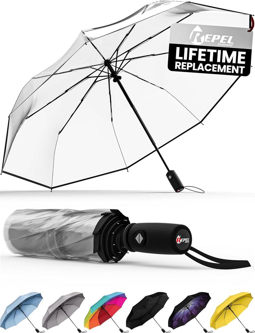 Repel Umbrella - Windproof Travel Umbrellas for Rain - Engineered to Withstand 85MPH Winds, <1lb - Lightweight, Durable, Compact, Waterproof, Auto Open Close, Fiberglass Frame