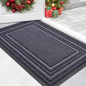 Buganda Front Door Mat Indoor Outdoor Entrance, Non-Slip Natural Rubber Doormats, Easy Clean, Low Profile, Dirt Trapper Entryway Floor Mats for Outside, Garages and Patios, 29.5x17, Grey