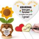 Grandma Birthday Gifts, Mothers Day Grandmother Gifts from Granddaughter Grandson Grandchildren Grandkids, First Time New Grandma Gift, Nana Mimi Gigi Grammy Grandparents Day Gift Crochet Sunflower