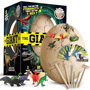 XXTOYS Dinosaur Egg Dig Kit, Unearth a Jumbo Dino Egg with 12 Unique Large Surprise Dinosaur Toys, Ideal Educational STEM Toys and Gifts for Kids Aged 5-7, Suitable for Party and Easter