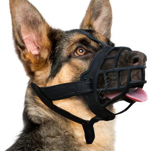 BARKLESS Dog Muzzle, Silicone Basket Muzzle for Small Medium Large Dogs, Soft Cage Mouth Cover Prevent Biting Chewing, Allow Drinking Panting, Suitable for German Shepherd (1 (Snout 6-7"), Black)