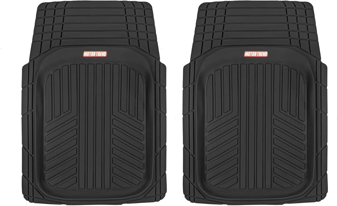 Motor Trend FlexTough Plus-2 Piece Front Car Floor Mats- Black Contour Liners-Deep Dish Heavy Duty Rubber Floor Mats for Car SUV Truck & Van-All Weather Protection, Universal Trim to Fit