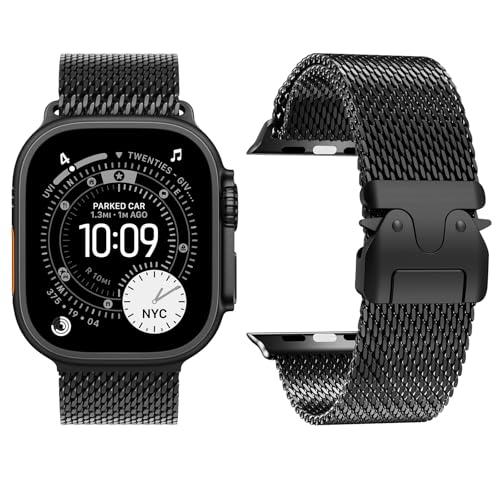 Titanium Milanese Loop Band Compatible with Apple Watch Bands Ultra 3/2/1 49mm 46mm 45mm 44mm for Women Men, Parachute-style Buckle Titanium Metal Mesh Strap Bracelet for iWatch Series 11 10 SE 9 8 7 6 5 4