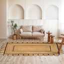 GRUHUM Jute Area Rug 5'x8' ft Scalloped Rectangular Natural Base Black Trim Handwoven Boho Reversible Soft Braided Farmhouse Rugs Indoor EcoFriendly Livingroom Bedroom Kitchen Hallways Enterways 5x8ft