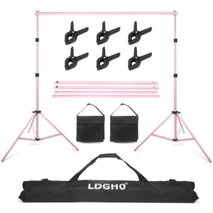 Backdrop Stand 10x7ft(WxH) Photo Studio Adjustable Background Stand Support kit with 2 Crossbars, 6 Clamps, 2 Sandbags and Carry Bag for Parties, Events Decoration, Wedding, Photography (Pink)