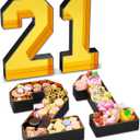 Paready 13.78'' Fillable Cardboard Number 21 for Charcuterie, Gold Black Number 21 Tray, Food Fillable Numbers 21 Box Flower Candy Cupcakes Container for 21st Anniversary Birthday Party Decoration