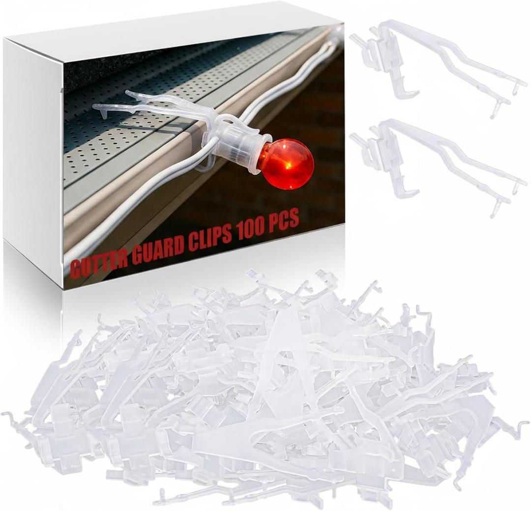 Christmas Gutter Clips for Hanging Outdoor Lights Weatherproof Christmas Light Clips for Gutter Guards Mesh Filter Shingles Eaves Ornament Hooks for Xmas Halloween Decor(White,100 Pcs)