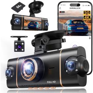 4 Channel 360 Dash Cam Front Rear Inside & Left Right,4K+1080P*3 FHD Car Camera,5GHz WiFi & App Control,8 IR Lamps Night Vision,24H Parking Mode,G-Sensor,Loop Recording,Includes 64GB SD CardBlack
