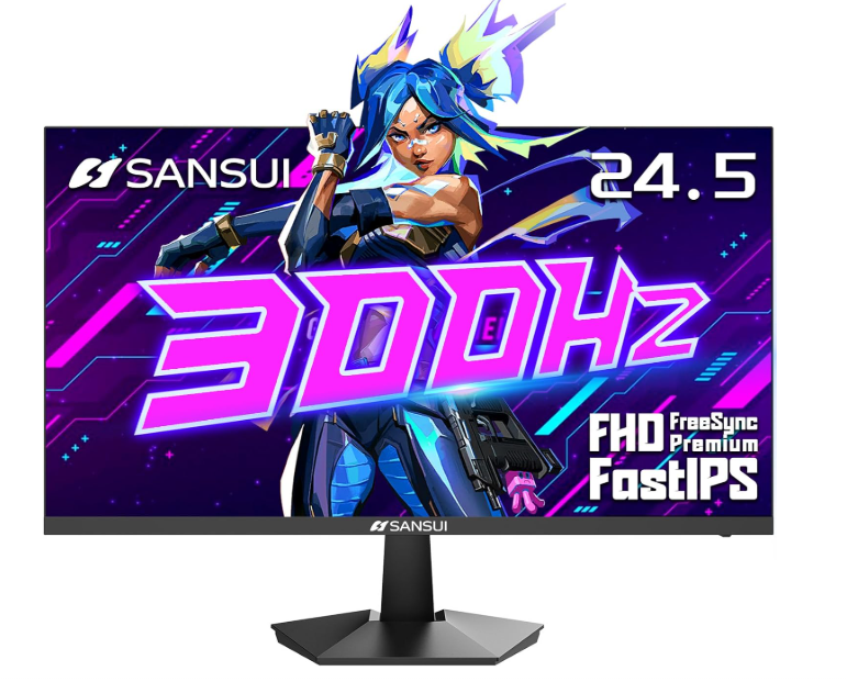 SANSUI Gaming Monitor, 24.5" 300hz 240hz FHD 1080P 1ms FPS PC Monitor Gaming, HDR, FreeSync, DisplayPort x2 HDMI x2, Fast IPS, 120% sRGB, Audio Jack, VESA Support, Desktop Compatible(ES-G25X1 PRO)
