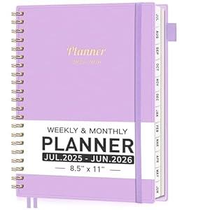 AHGXG Planner 2025-2026, Weekly and Monthly Academic Teacher Planner, JUL 2025 - JUN 2026, 8.5" x 11", Calendar 2025 with Monthly Tabs, Inner Pocket, Spiral Bound, Ideal for Office Home School Supplies, Purple