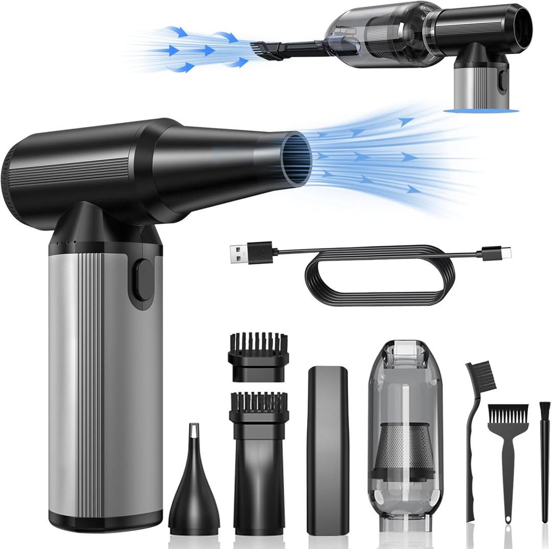 Compressed Air Duster, 2-in-1 Duster Blower & Vacuum with 320000RPM Super Power, Electric Air Duster Rechargeable, 3-Gear Adjustable Air Blower for Keyboard, Computer, Car, Home, and Outdoor Cleaning